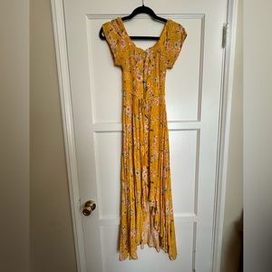 Abel the Label button down Maxi dress, ruffle hem, cap sleeves, 100% Rayon, new